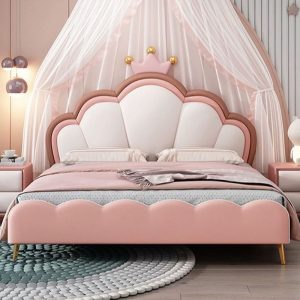 "Modern Simple Style Standard Children Bed/Lift Up Storage Children Bed, Rose, Wood, Princess, Pu Leather, Headboard, Girl/ Woman+"