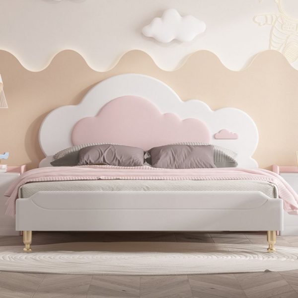 "Chalk Natural Wood Princess Theme Standard Kids Bed with Vinyl Leather, Coir Mattress & Headboard for Girl/Woman+"