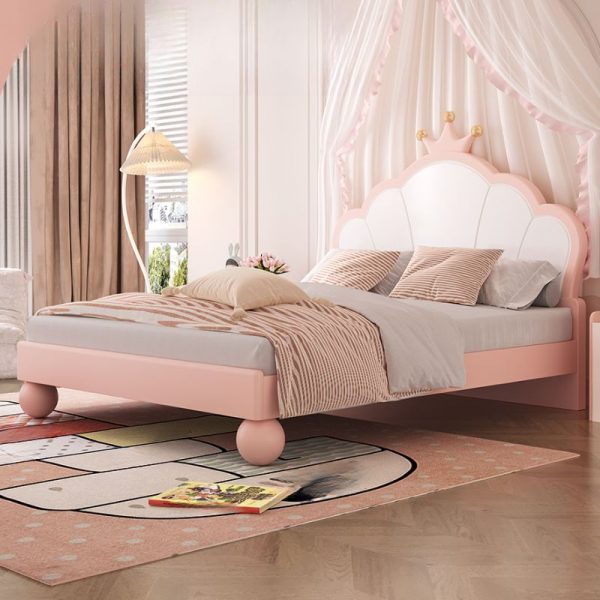 "Modern Peony Lumber Princess Theme Standard Children Bed with Latex Mattress & Headboard for Girl/Woman+"